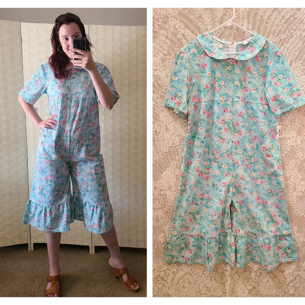 80s Comfort Wear Adaptive Snap Crotch Senior Elderly Romper Jumpsuit Pajamas